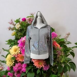 JUSTICE GRAY & SEQUIN ZIP FRONT SWEATSHIRT GIRL'S 18 NWOT HOODED